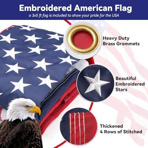 American Flag with Pole for House, 6FT Flag Pole Kit with us flag 3x5 heavy duty outdoor indestructible, Tangle Free Flag Pole with Bracket for Residential, Commercial, Outdoors Garden, White - Image 4