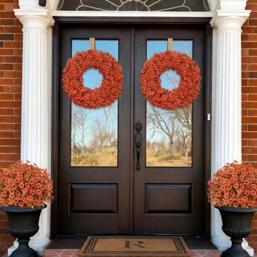 24 Inch Fall Wreaths for Front Door, Autumn Floral Outdoor Wreath - Image 6