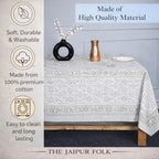 Floral Rectangle Table cloth | 100% Cotton Hand Block Printed Thanksgiving Spring Table Cover| Dust Proof Wrinkle Resistant, for Dining , Kitchen, Festive, Parties, Weddings (Grey White, 72x108 inch) - Image 2