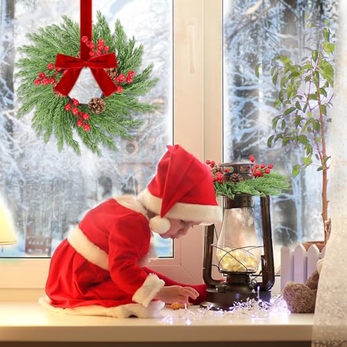 6 Pack Small Christmas Wreath Candle Rings Artificial Pine Branches with Pinecones Red Berries Fake Foliage Pine Needles Picks Candle Rings Holder for Table Centerpiece Home Door Window Chair Wall - Image 5