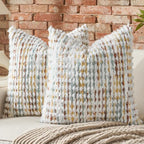 AmHoo Set of 2 Boho Chenille Pillow Cover Decorative Tufted Pillowcase for Couch Bed Sofa Bedroom Living Room Modern 18 x 18-Inch Brown White - Image 4