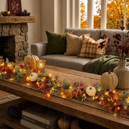 2PCS 6FT Fall Garland with Light(Pre-Lit) for Mantel, Arch, Indoor, Outdoor - Image 6