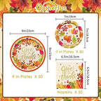 Fall theme Thanksgiving Party Supplies Kit, Serve 50, Autumn Harvest Disposable Dinnerware Includes: Paper Dinner Plates, Dessert Plates, and Napkins, Great for Thanksgiving Party Decorations - Image 2