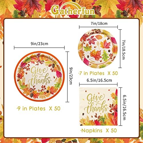 Fall theme Thanksgiving Party Supplies Kit, Serve 50, Autumn Harvest Disposable Dinnerware Includes: Paper Dinner Plates, Dessert Plates, and Napkins, Great for Thanksgiving Party Decorations - Image 2