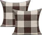 VAKADO Buffalo Plaid Throw Pillow Covers 26x26 Set of 2, Brown & Beige by VAKADO