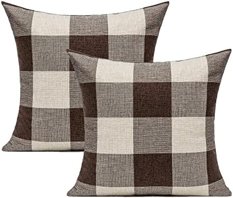 VAKADO Buffalo Plaid Throw Pillow Covers 26x26 Set of 2, Brown & Beige by VAKADO