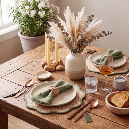 Jingmore 6 Pcs 15 Inch Handwoven Scalloped Placemat,Green - Image 5
