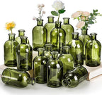 YOUEON 16 Pack Green Glass Bud Vases, Small Bud Vases in Bulk, Glass Flower Vases for Centerpieces, Vintage Decorative Bottle Vases for Flowers, Home Decor, Wedding Reception, Office by YOUEON