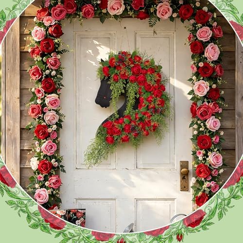 Suncalla Derby Horse Wreath for Front Door Run for the Roses Derby Rose Door Hanger Horse Racing Jockey Long Wooden Wall Sign Party Decorations Window Porch Home Festival Celebration Decorations - Image 5