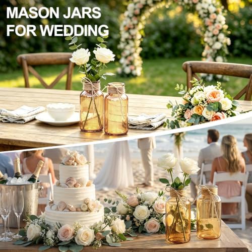 12Pack Mason Jars for Centerpiece Glass Flower Bud Vase Gold Vases - Image 6