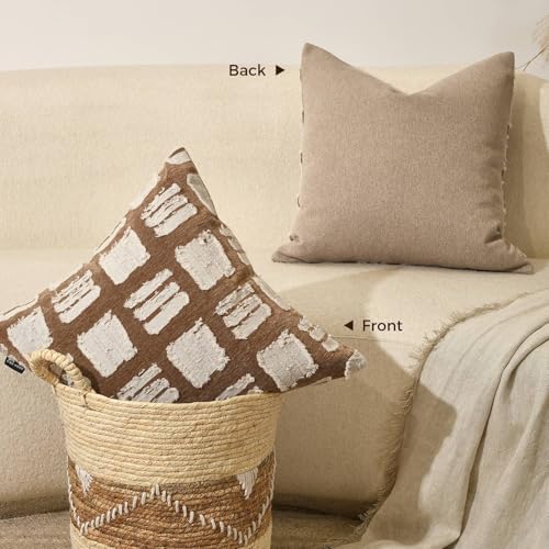 Boho Throw Pillow Covers 18x18, Brown White Abstract Grid Pillowcases, Decorative Pillows Cushion Cases for Sofa Bed Living Room - Image 4
