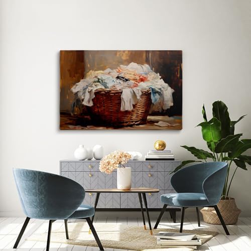 Farmhouse Laundry Wall Art,Vintage Laundry Basket Print,Vintage Spring Cleaning Print,Vintage Muted Laundry Basket Painting,Farmhouse Artwork Cottage Core Decor Painting16x24inch Framed Art - Image 5