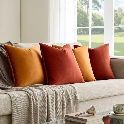 GIGIZAZA Pack of 4 Decorative Velvet Pillow Covers 20x20 Orange - Image 7