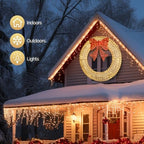 VINGLI 60 Inch Large Christmas Wreath, Outdoor Christmas Wreath for Garage, Windows, Christmas Door Wreath Decorations with Red Bow, Timer Remote Control, Plug-in, Gold - Image 2