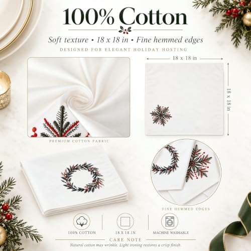 12 Pcs Embroidered 100% Cotton Christmas Napkins 18x18 Inch - Image 4