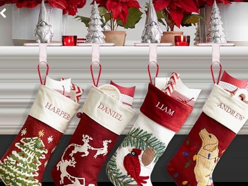 Vintage White Christmas Stocking Hooks Set of 6 – Weighted Metal Mantle Stocking Hangers with Non-Slip Base for Fireplace, Shelf, TV Stand or Dresser Decor - Image 4