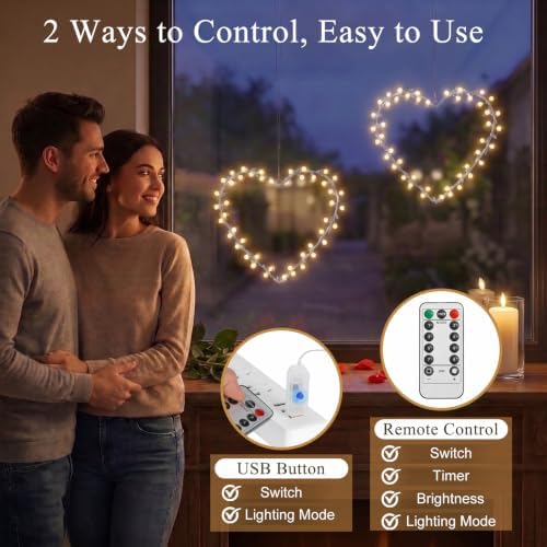 Lewondr 12" Metal Hanging Heart Lights, 2Pack - Image 5