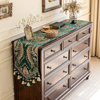 Floral Chenille Dresser Runner 55" Non-Slip with Tassels, Green - Image 2