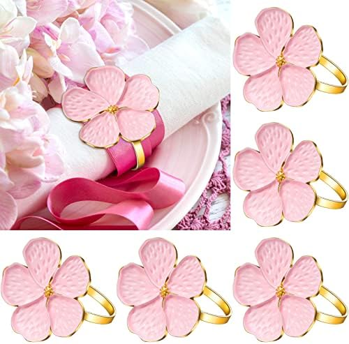 Patelai 50 Pcs Pink Gold Flower Napkin Rings for Wedding Party Banquet by Patelai