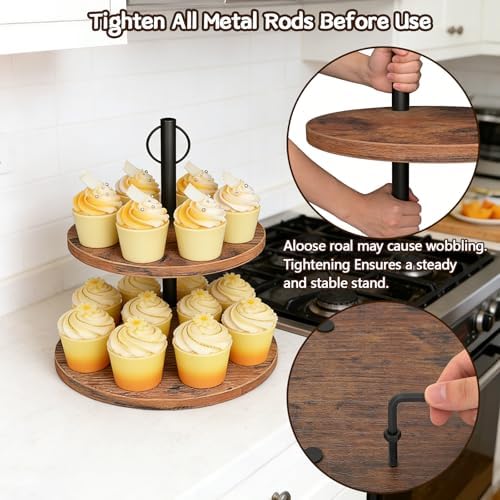 Cupcake Stand, 2 Pack Rustic Wood 2 Tier Cake Stand, Cupcake Tower - Image 6