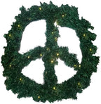 Funny Guy Mugs Peace Sign Wreath - Pre-Lit Indoor or Outdoor Christmas Wreath for Front Door - Fall or Thanksgiving Wreath with Lights - 24" Diameter - PVC Material - Green - Image 3