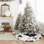 Christmas Tree Skirt 60 inch Cows Print Tree Skirts White and Black Faux Fur for Holiday Party Decoration - Image 2