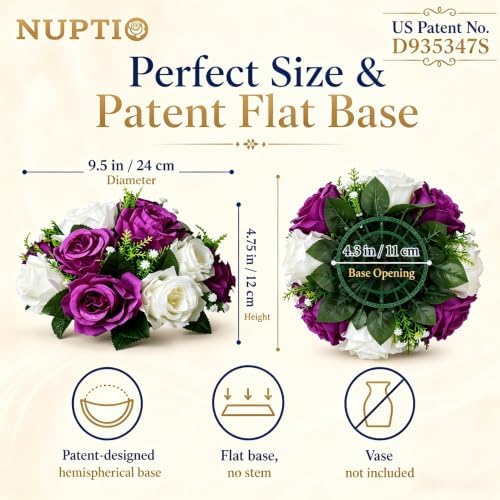 NUPTIO Flower Balls Centerpieces for Tables: 6 Pcs Purple White Fake Roses - Image 5