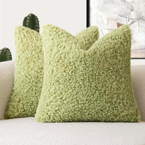 Foindtower Decorative Fuzzy Faux Fur Throw Pillow Covers 22x22 Leaf Green by Foindtower