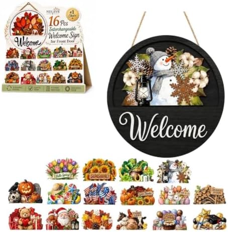 16 Pcs Interchangeable Welcome Sign for Front Door 12 Inch Magnetic Decor by NDLBYR