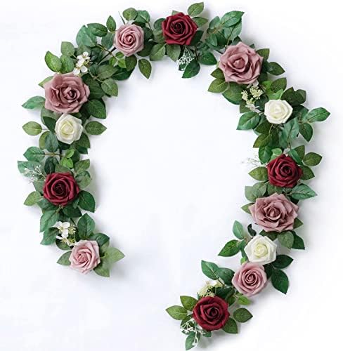 PONATIA 5FT Burgundy Artificial Flowers Garland by ponatia