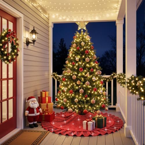 Vintage Christmas Tree Skirt 60 Inch Red Tree Skirt for 9FT Artificial Tree - Image 4