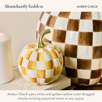 MACKENZIE-CHILDS Resin Pumpkin, Mini, Golden-Yellow-and-White Amber Check - Image 3