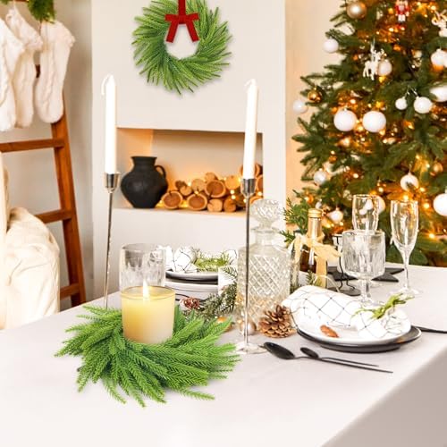 6 Pcs Mini Christmas Kitchen Cabinet Wreaths, 7.9" Norfolk Pine Candle Ring - Image 5