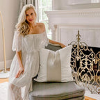 EVERGRACE x Kinsey Walsh Signature Velvet Panel Cotton Pillow Covers Set of 2, Decorative Pillow Covers 22"x22" for Couch, Square Cushion Cases for Sofa Bedroom Living Room, Off White Pearl - Image 2
