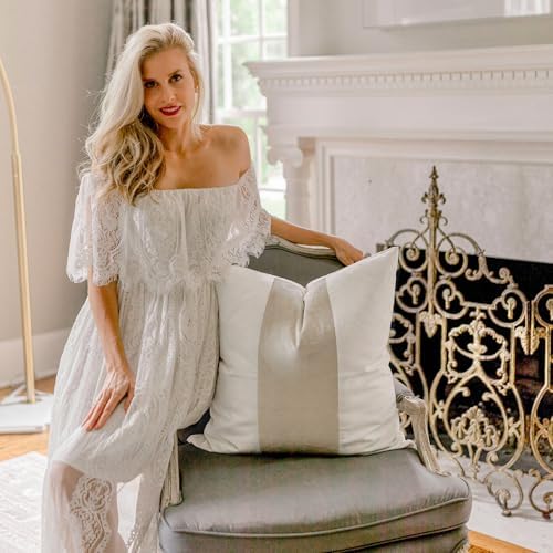 EVERGRACE x Kinsey Walsh Signature Velvet Panel Cotton Pillow Covers Set of 2, Decorative Pillow Covers 22"x22" for Couch, Square Cushion Cases for Sofa Bedroom Living Room, Off White Pearl - Image 2