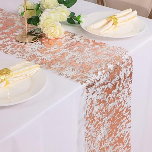 Snowkingdom 2 Pieces Rose Gold Table Runner 11"x108" Glitter Sequin Metallic Pink Thin Mesh Runner Sparkly Table Decorations for Wedding, Bridal Shower, Baby Shower Birthday Party - Image 5