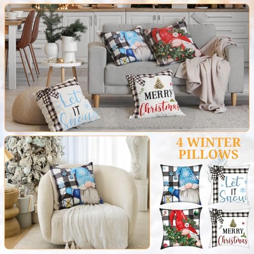 GlikCeil Set of 16 Winter Pillow Covers 18 x 18 Inch Holiday Gnome Throw Pillow Covers Winter Christmas Seasonal Pillowcases Decorative Cushion Pillowcases for Farmhouse Home Couch Sofa Decor - Image 6