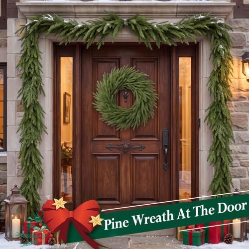 Norfolk Pine Easter Wreath 26 Inch - Real Touch Artificial Garland for Front Door, Mantel, Holiday Decor, Full & Fluffy Green PE Wreath for Easter Indoor Outdoor - Image 3