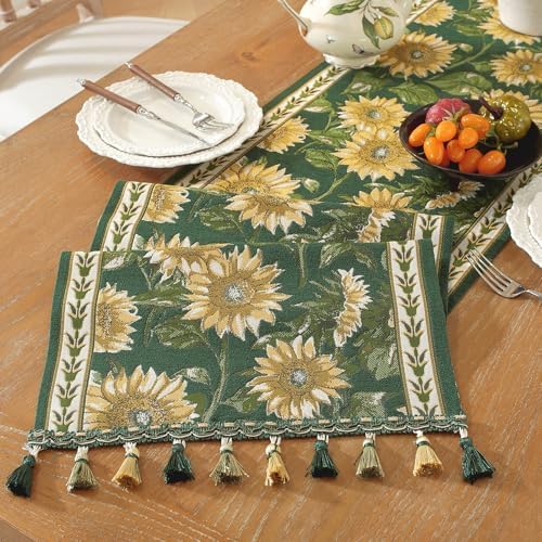 Vintage Luxury Tassel Table Runner - Elegant Embroidered Dining Table Decor, Perfect for Kitchen & Holiday Celebrations, Retro Tassel Tablecloth Style (Sunflower, 13.7"x71") - Image 2