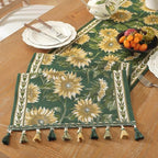 Vintage Luxury Tassel Table Runner - Elegant Embroidered Dining Table Decor, Perfect for Kitchen & Holiday Celebrations, Retro Tassel Tablecloth Style (Sunflower, 13.7"x118") - Image 2