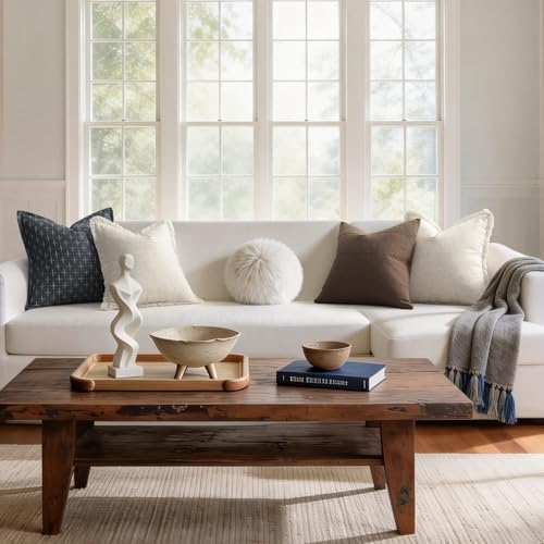 ZWJD Pillow Covers 24x24 Set of 2 Throw Pillow Covers with Fringe Chic Cotton Euro Shams Square Cushion Covers for Couch Sofa Bed Living Room Farmhouse Boho Decor, Natural Beige - Image 6
