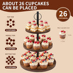 Cupcake Stand, 3 Tier Wood Cake Stands Rustic Cupcake Tower, Round Tiered Tray Stand for Dessert Table Display, Industrial Wooden Serving Stand Wedding, Graduation and Baby Shower (Zhong 2Pack) - Image 2