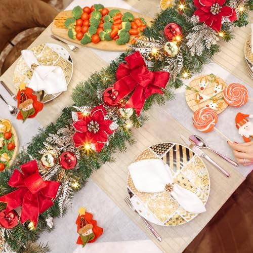 Garvee 6 Feet Christmas Garland with Lights & Red Poinsettias for Mantle - Image 7