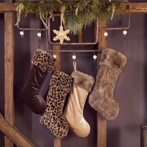 Blueweenly 4 Pcs Leopard & Solid Velvet Christmas Stockings, 18 Inch - Image 6