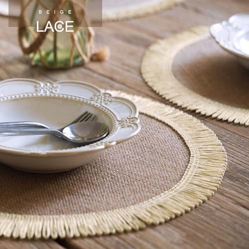 FunWheat 15 Inch Round Jute Placemats Set of 12, Braided Burlap Table Mats for Dining Table, Heat Resistant Farmhouse Woven Placemats for Fall Farmhouse Decor (Coarse-Edged Sunflower) - Image 5