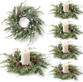 6 PCS Christmas Wreath Candle Rings Mini Wreath Pine Garland Artificial Frosted Cedar and Pine Cone Candle Rings Holder for Christmas Wedding Home Table Centerpiece Door Window Chair Wall by Unknown