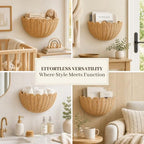 Scalloped Wall Basket, Wicker Wall Baskets, Hanging Wicker Basket, Handwoven Wall Mounted Storage Basket - 15.76 x 10 x 7 Inch, for Bathroom Bedroom Kitchen Entryway Decor - Image 6