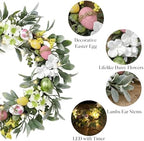 Valery Madelyn 24'' Collapsible Lighted Easter Wreaths for Front Door, Pre-lit Spring Door Wreath with Pastel Eggs, Daisy Flowers & Silk Lambs Ear Leaves, Farmhouse Indoor Outdoor Wall Window Decor - Image 5