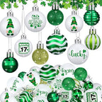 VIHOSE 40 Pcs St. Patrick's Day Ball Ornament-Lucky Shamrock Ornaments for Tree,Green White Clover Hanging Decorations,Assorted Plastic Hanging Balls Decors for Irish Festival Home Party Festival by VIHOSE