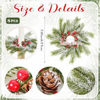 8 PCS Christmas Pine Taper Candle Rings Wreaths 1.38" Mini Snowy Pine Taper Candle Holder Wreaths Candle Rings with Berry Pinecones for Xmas Winter Church Home Table Centerpiece Candlesticks Decor - Image 4